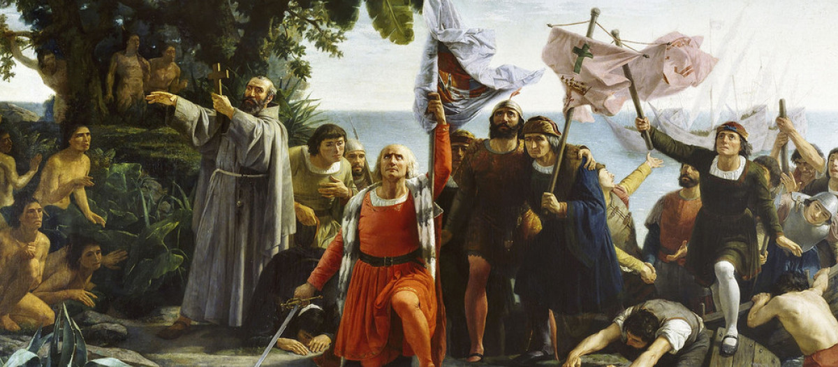 Óleo del pintor burgalés Dióscoro Teófilo de la Puebla titulado ‘Primer desembarco de Cristóbal Colón en América