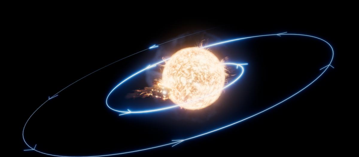 Representación artística de una estrella engullendo un planeta