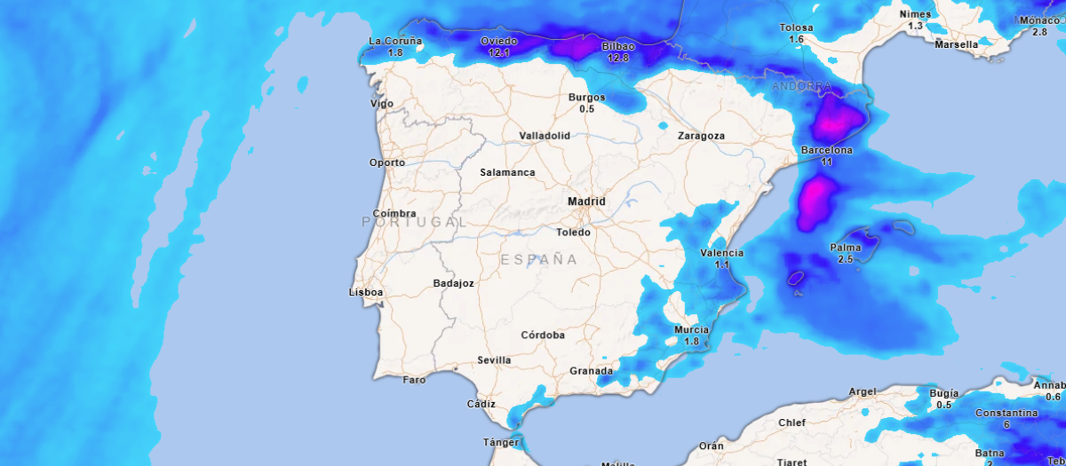 Precipitación acumulada hasta el próximo domingo