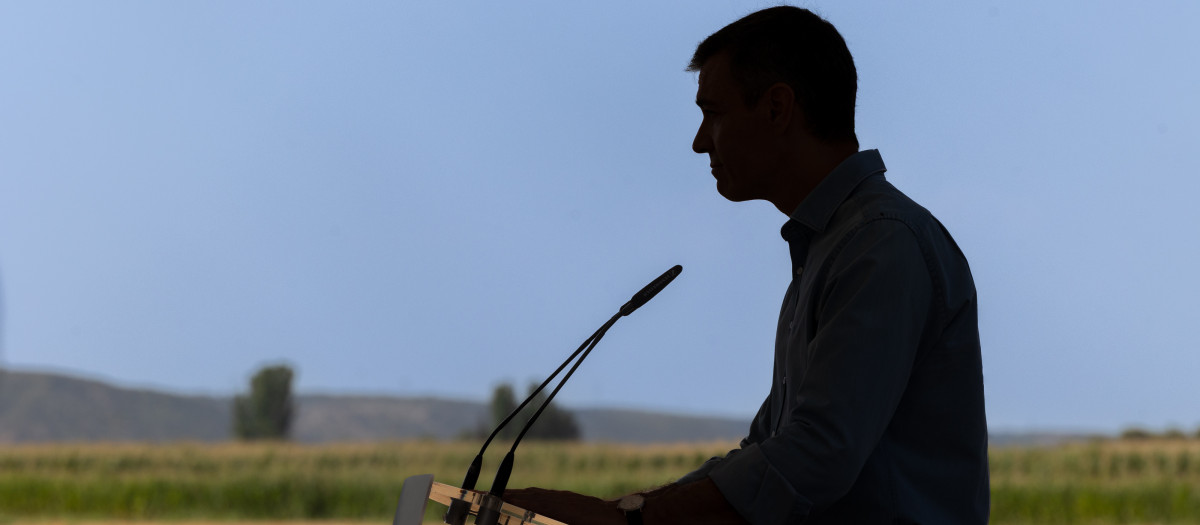 El presidente del Gobierno, Pedro Sánchez, durante la presentación del Plan Estatal de Fertilizantes, San Martín de la Vega, Madrid (España).