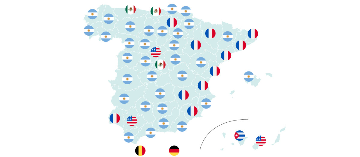 Países con mayor número de altas en el CERA desde la ley de nietos en cada provincia