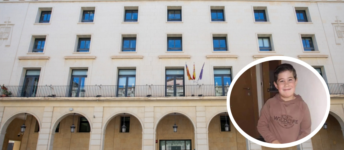 Montaje de la fachada de la Audiencia Provincial de Alicante y una imagen de Aitor compartida por su abuela