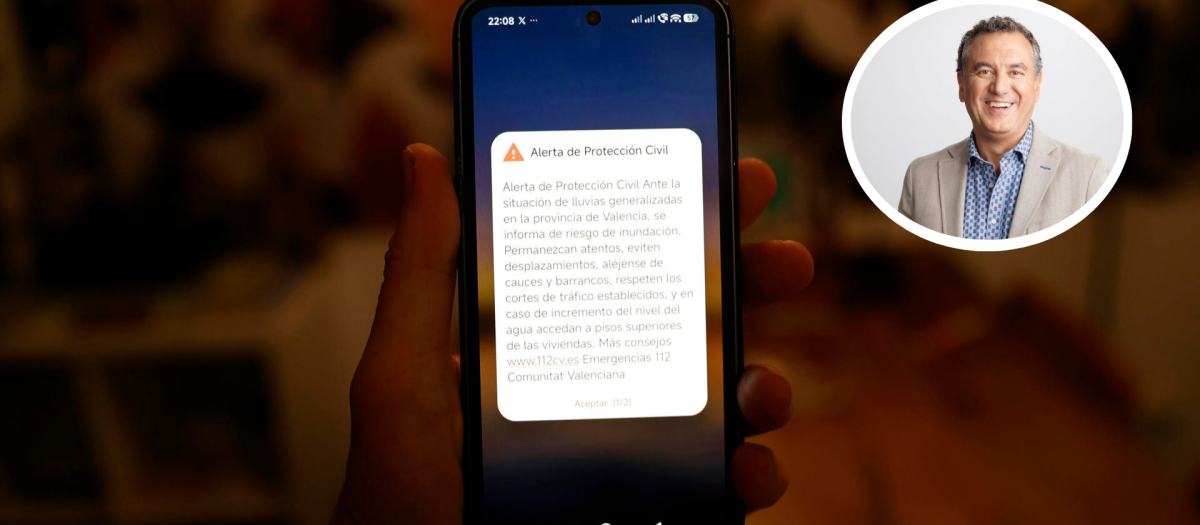 Imagen del Es-Alert remitido por la Generalitat y del meteorólogo Roberto Brasero