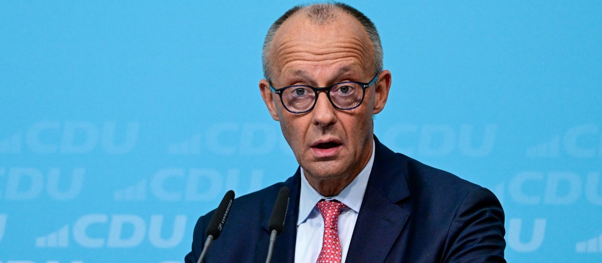 German Chancellor Friedrich Merz delivers his speech during a campaign event for conservative Christian Democratic Union (CDU) party's lead candidate for the Berlin state election at the CDU headquarters in Berlin, on September 17, 2026. Berlin's State elections take place on September 20, 2026. (Photo by John MACDOUGALL / AFP)