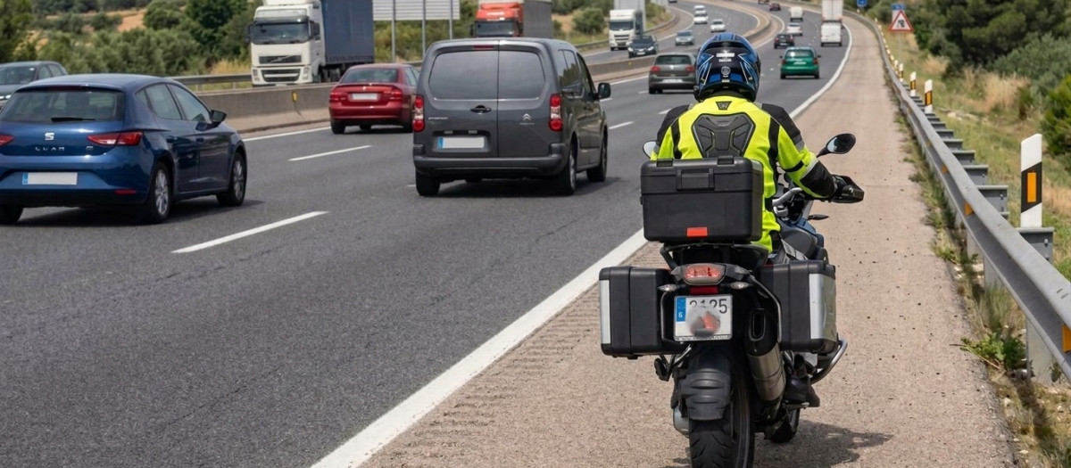 Imagen de una moto circulando por el arcén