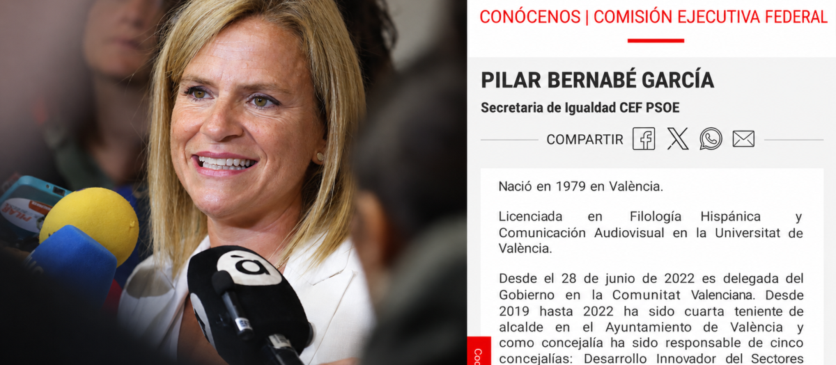 La delegada del Gobierno en la Comunidad Valenciana, Pilar Bernabé, y su currículum en la web del PSOE