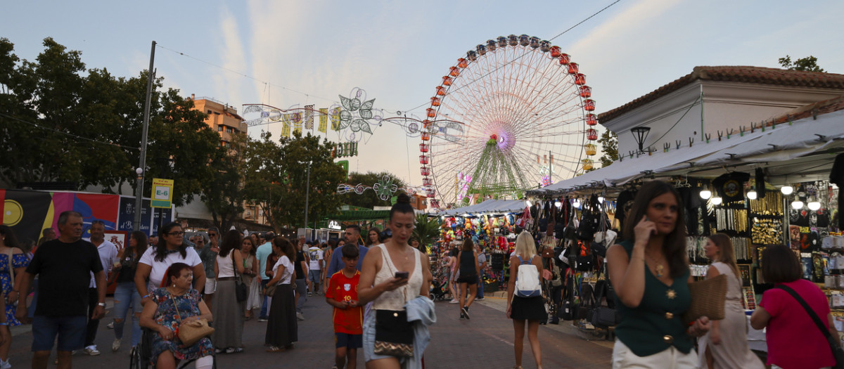 Albacete, Castilla La Mancha, Spain - Interior of the Fairground of Albacete city. also called ' The Pan' at night. The Ferris Wheel in the background.