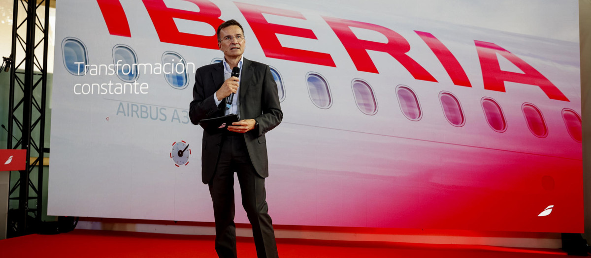 El presidente de Iberia, Marco Sansavini, durante el acto de presentación de los principales hitos del centenario de Iberia