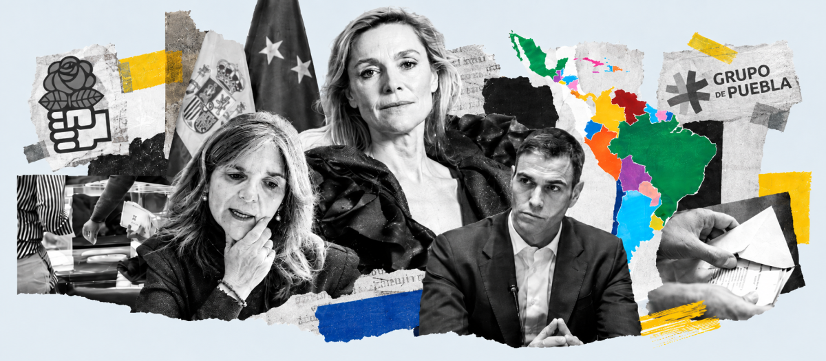 Montaje en el que aparecen Sofía Puente, Pilar Cancela y Pedro Sánchez.