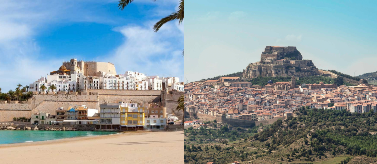 Montaje de los castillos de Peñíscola y Morella en la provincia de Castellón