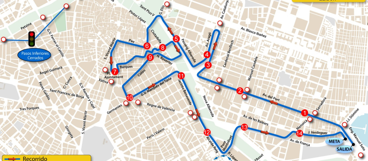 Imagen del mapa con los cortes de tráfico