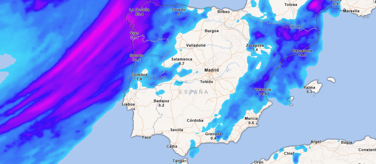 Precipitación acumulada hasta última hora de este martes