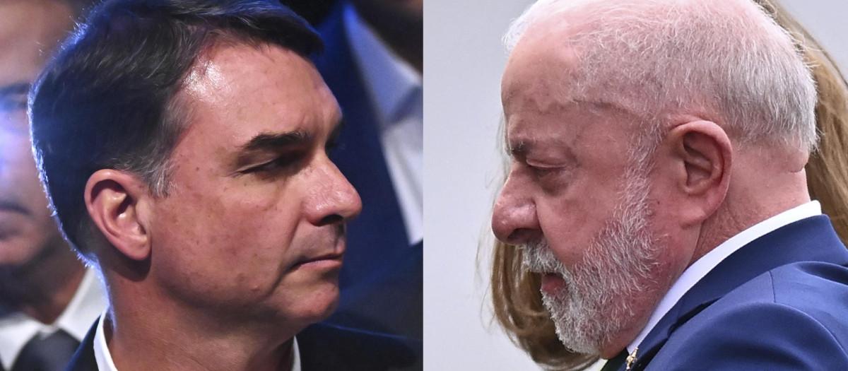 AME867. RÍO DE JANEIRO (BRASIL), 27/09/2026.- Combo de fotografías de archivo que muestra al presidente de Brasil, Luiz Inácio Lula da Silva (d) y al senador Flávio Bolsonaro. A exactamente una semana de una de las elecciones más polarizadas en la historia de Brasil, el presidente Luiz Inácio Lula da Silva y el senador Flávio Bolsonaro, técnicamente empatados en los sondeos, luchan por el llamado 'voto útil' para intentar definir la Presidencia sin necesidad de un balotaje. EFE/ARCHIVO