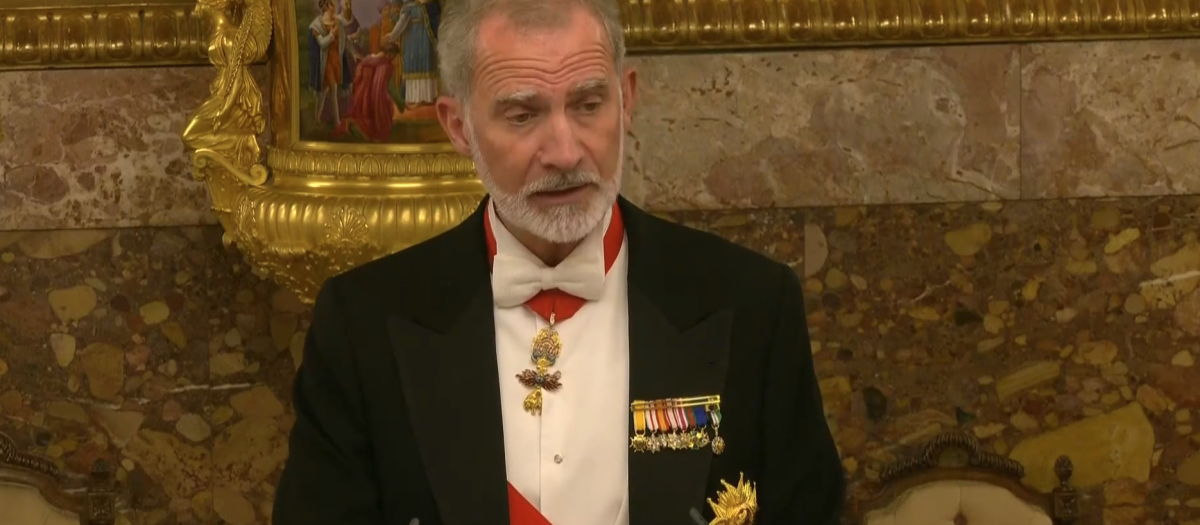 El Rey, durante su discurso en la cena de gala en el Palacio Real