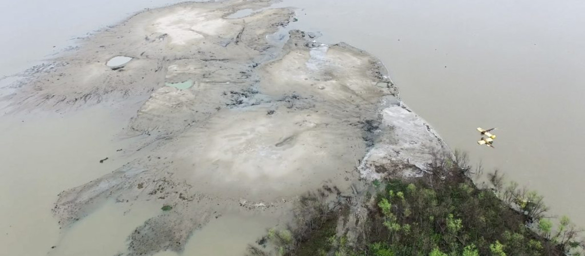 Imagen del extremo norte de la isla Horseshoe Bend tras el depósito de 500 000 yardas cúbicas de sedimentos dragados a finales de enero de 2020