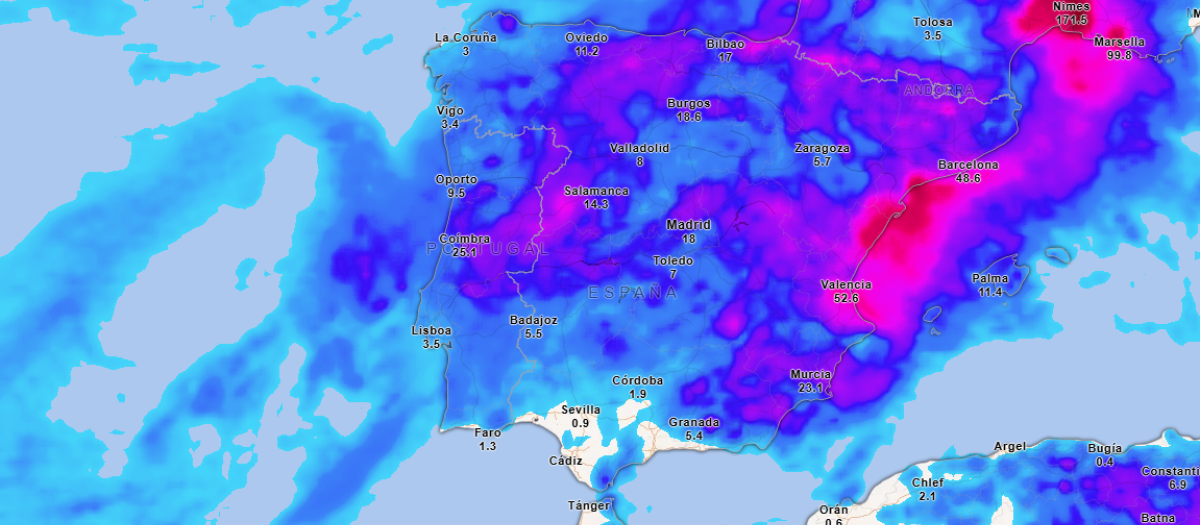 Precipitación acumulada hasta el próximo lunes