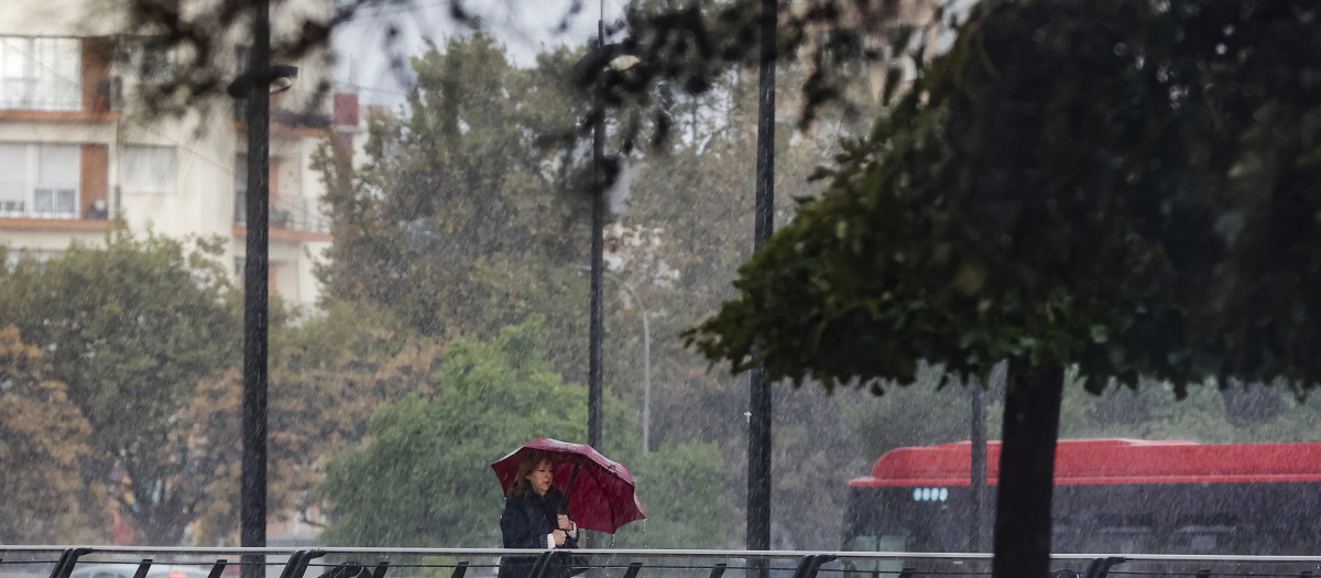 Imagen de una mujer protegiéndose de la lluvia en Valencia