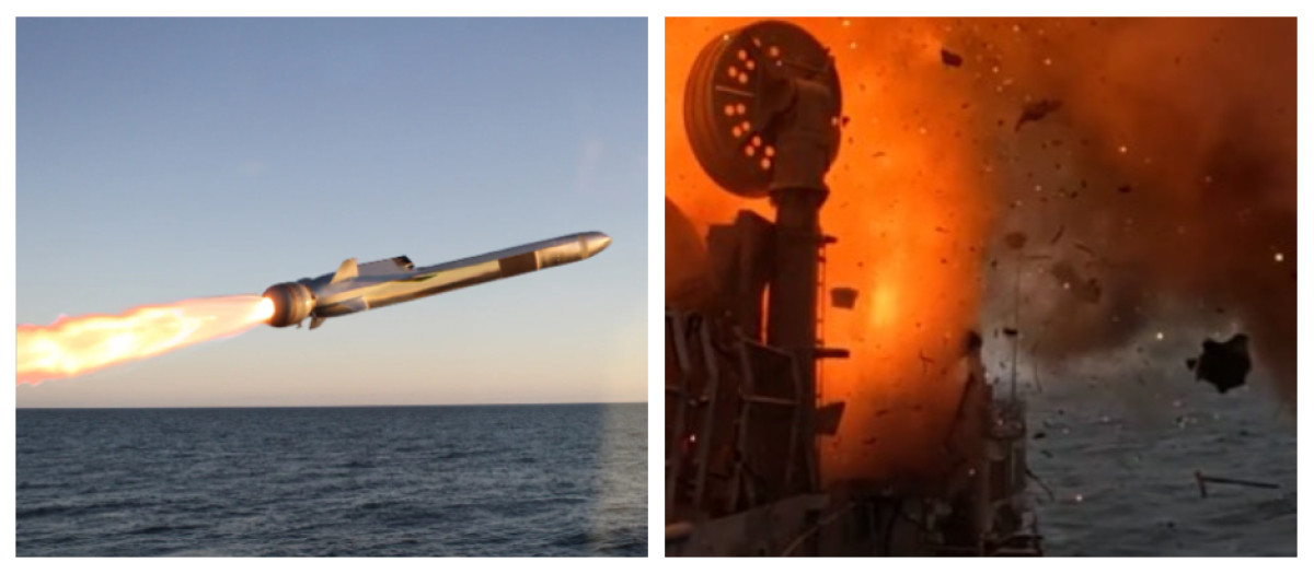 Un momento del hundimiento de la fragata estadounidense USS Klakring