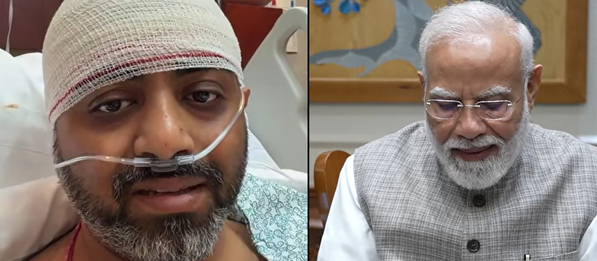 El piloto de flydubai Smit Machchhar en una videollamada con el primer ministro Narendra Modi