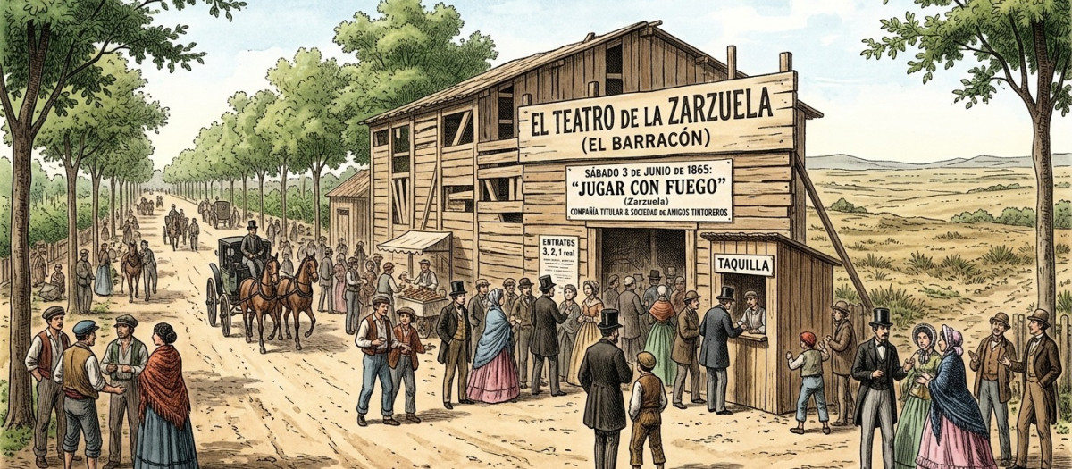 Ilustración del Teatro La Zarzuela, surgido en Barcelona en 1865