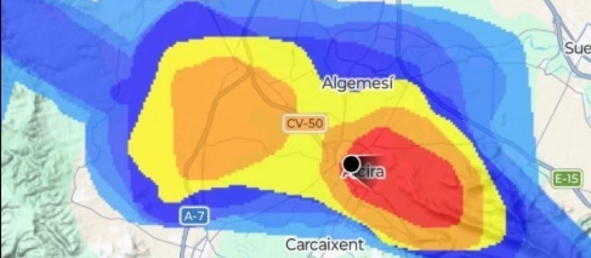 Captura del momento de la tormenta y las precipitaciones en Alzira, Valencia