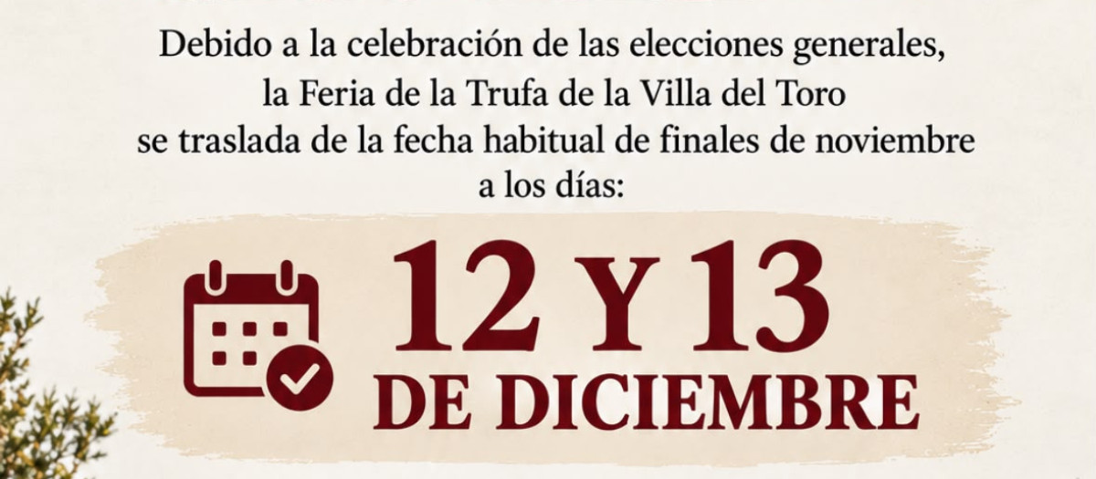 Cartel de la XXIX Feria de la Trufa Villa de El Toro con la nueva fecha