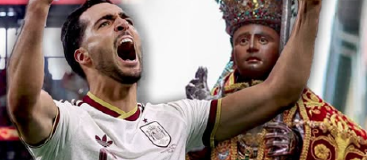 Mikel Merino y una imagen de San Fermín