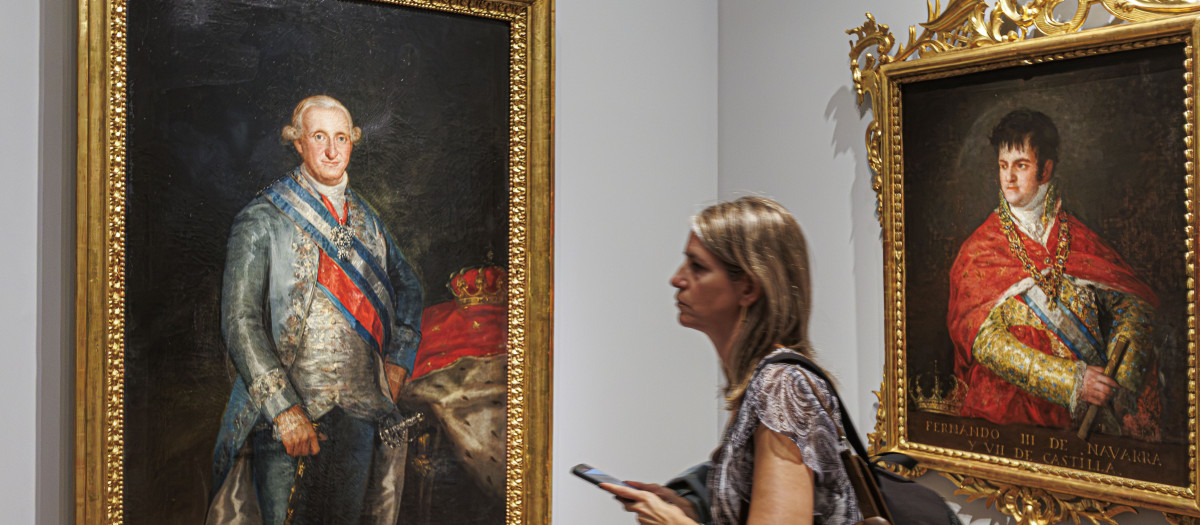 ZARAGOZA (ESPAÑA), 08/10/2026.- Vista los retratos de Carlos IV y Fernando VII tras la presentación este jueves del nuevo y ampliado Museo Goya de la Fundación Ibercaja, que abre sus puertas con 4.661 metros cuadrados y un nuevo acceso desde la plaza del Pilar de Zaragoza, para conformar un proyecto integral y ambicioso con recursos tecnológicos de última generación y que sigue albergando todas las series de estampas de Goya. EFE/ Javier Belver