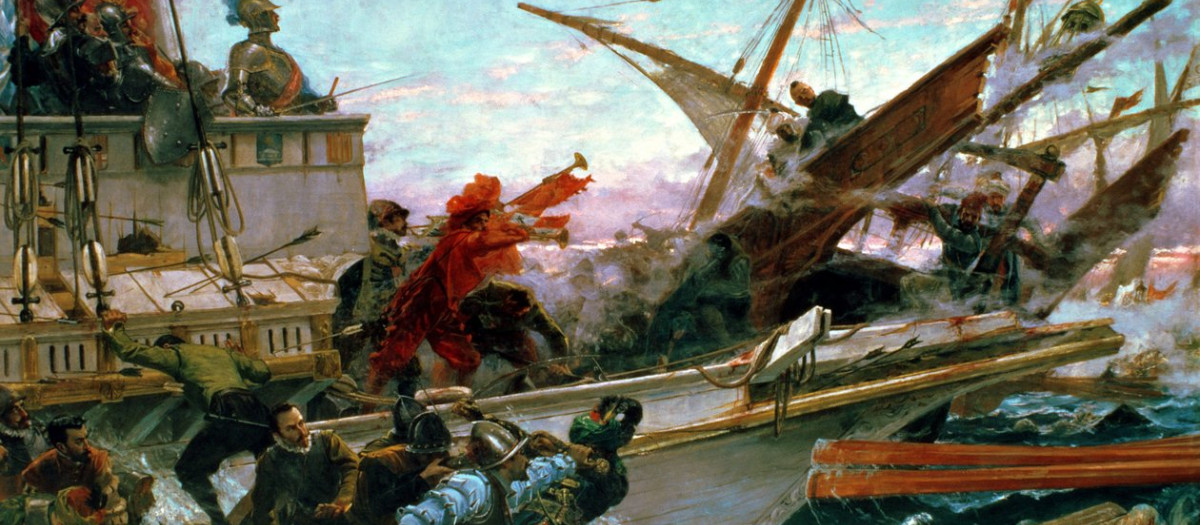 La batalla naval de Lepanto, librada por Don Juan de Austria. Obra de Juan de Luna