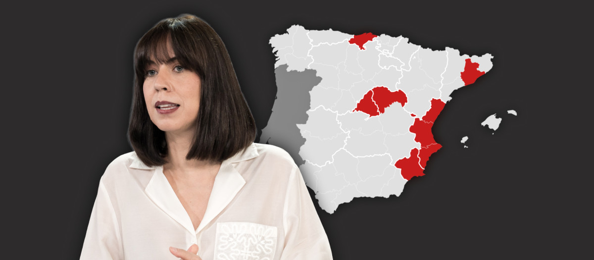 Diseño del mapa de España con las provincias que ha visitado Diana Morant como ministra de Ciencia, Innovación y Universidades en 2026