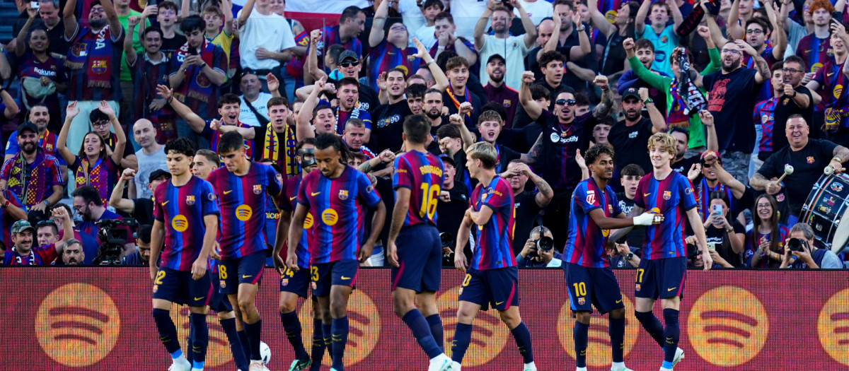 Los jugadores del FC Barcelona celebran un gol ante el Getafe