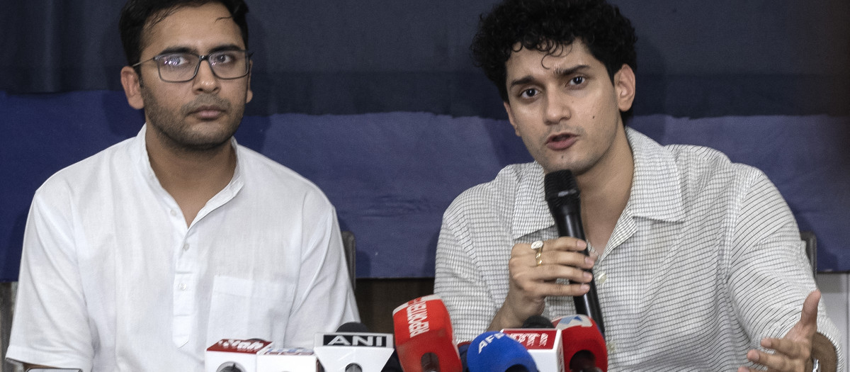 Ashutosh Ranka y Saurav Das, líderes de las protestas opositoras en Nueva Delhi, India
