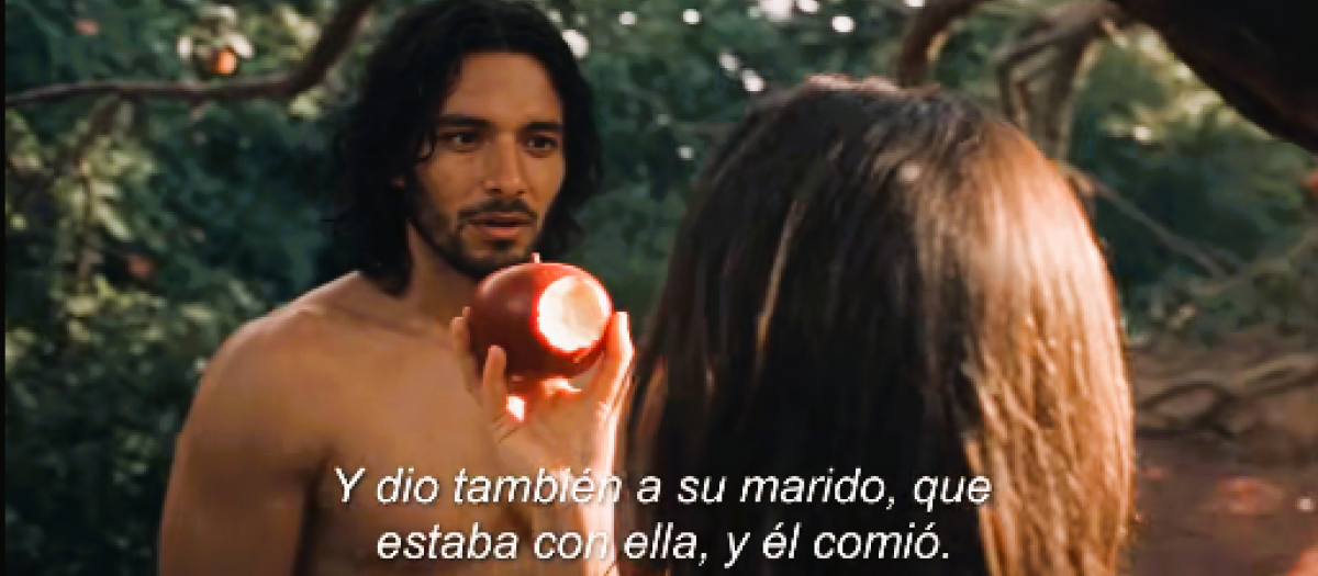 El momento en que Adán y Eva comen de la manzana, recreado con IA