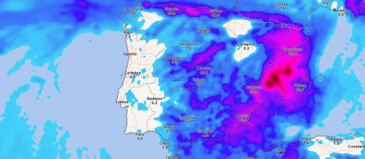 Precipitación acumulada hasta el domingo