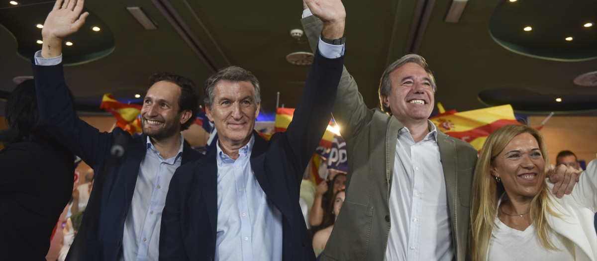 Feijóo en el cierre de un acto en Aragón. El presidente del PP no deja dudas de que un Gobierno en el que estuviera revalorizaría las pensiones.