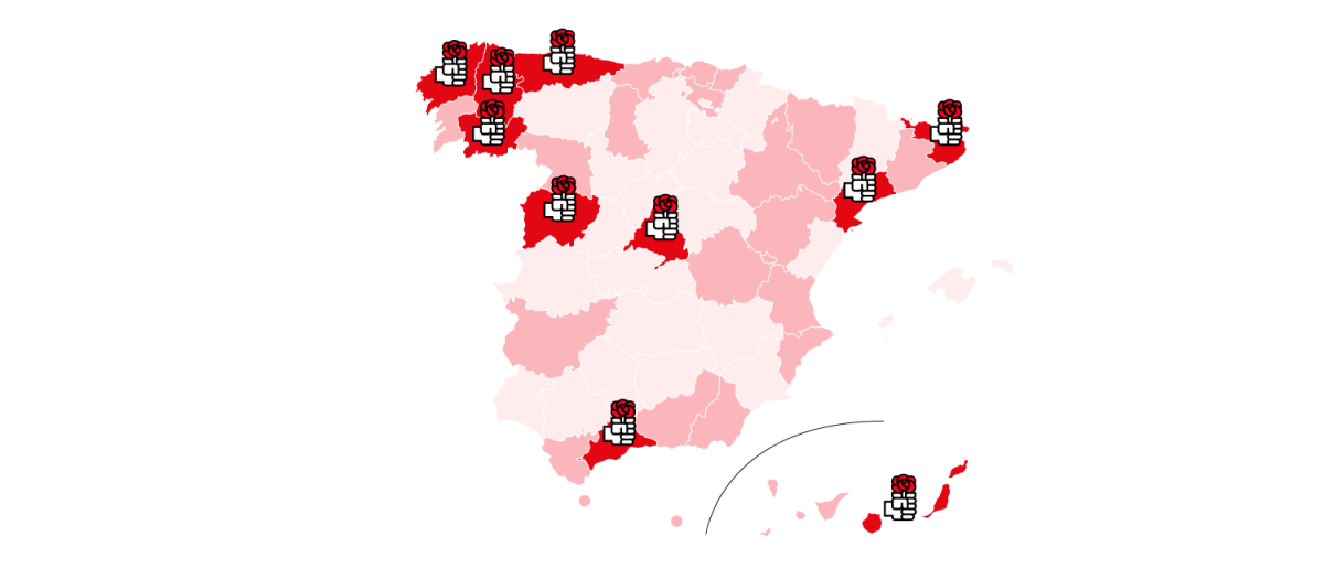 Provincias donde el PSOE podría ganar un escaño extra con la ampliación del CERA