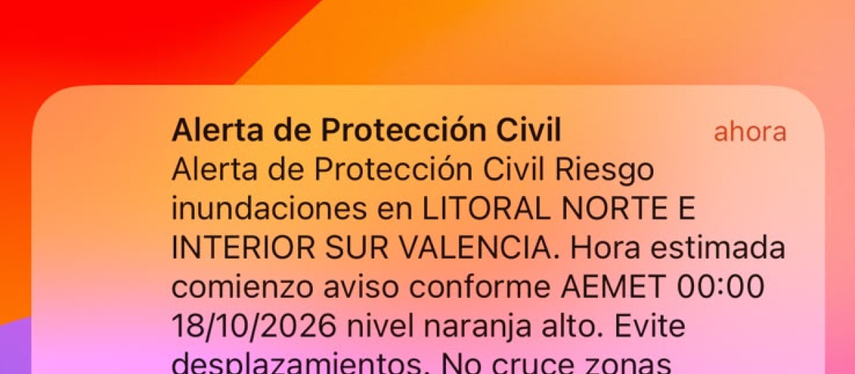 Detalle del Es-Alert remitido este sábado