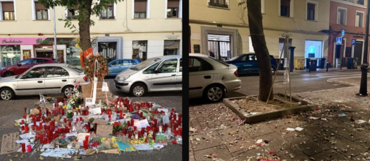 El antes y el después del altar levantado en honor a Maricarmen frente a su vivienda