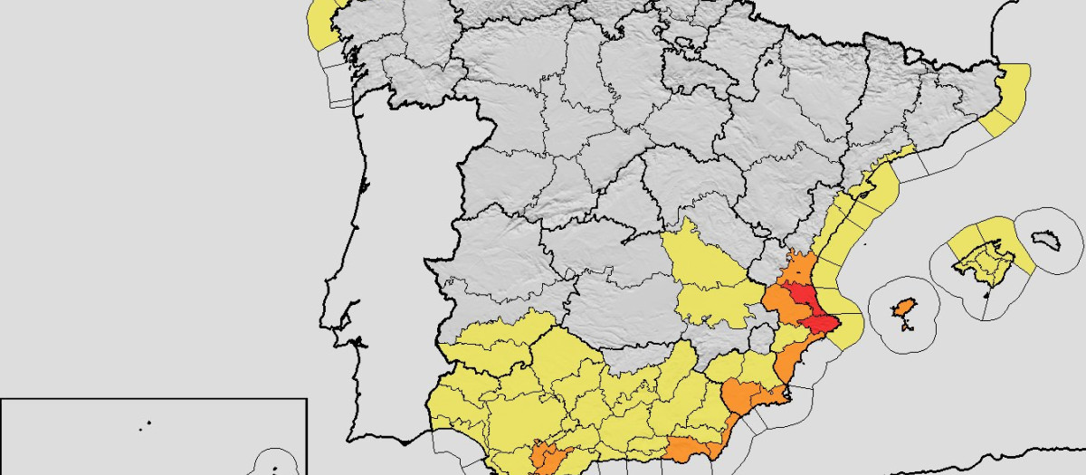 Imagen del mapa de avisos de la Aemet para este domingo 18 de octubre