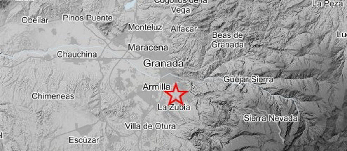 Mapa del seísmo detectado en Cájar (Granada)