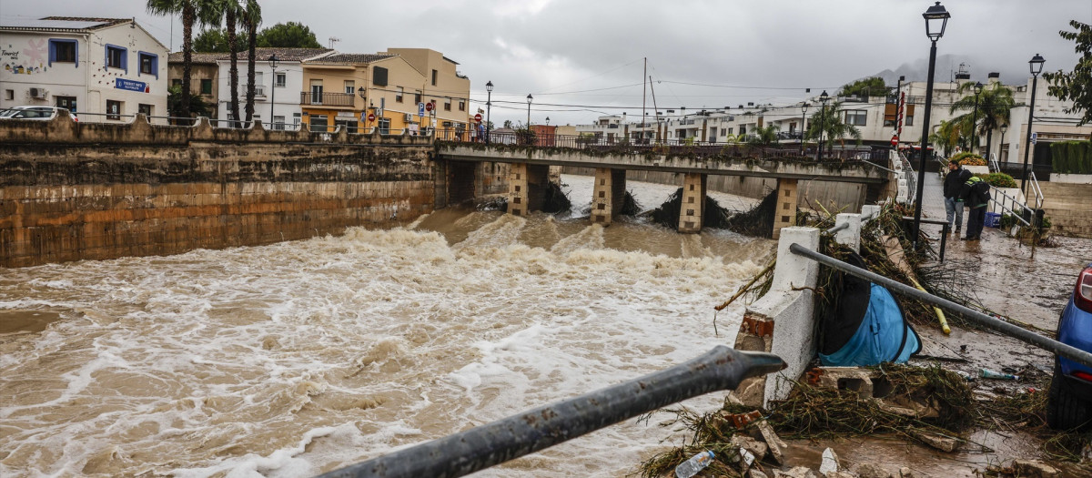 Caudal del río lleno de barro y vegetación en Els Poblets