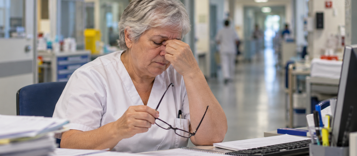 Enfermera sobrecargada de trabajo