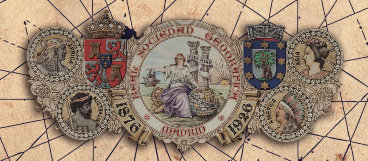 Emblema histórico conmemorativo del cincuentenario (1876-1926) de la Real Sociedad Geográfica