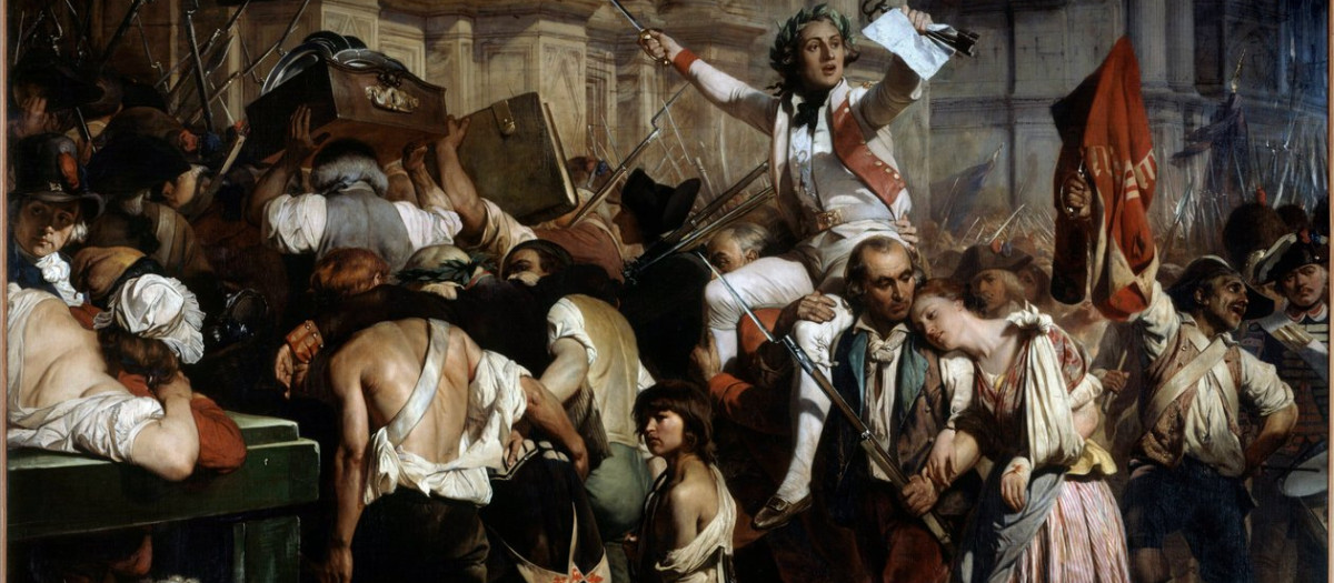Revolución francesa: «Los conquistadores de la Bastilla ante el Hôtel de Ville de París en 1789» por Hippolyte Delaroche