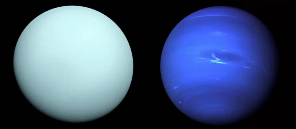 Urano y Neptuno, tal y como se representan en el sistema solar.
