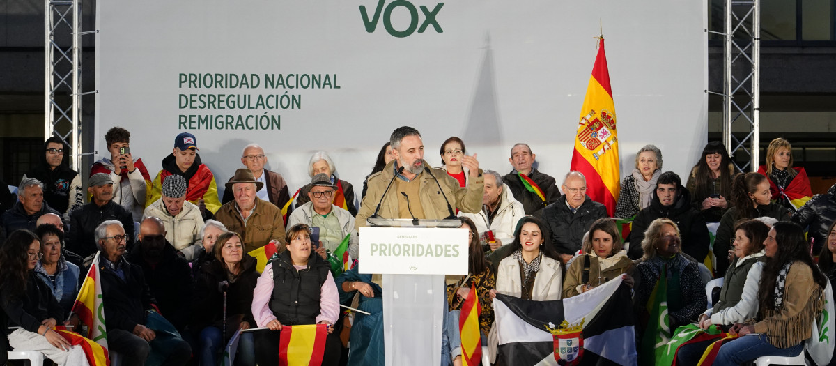 El presidente nacional de Vox, Santiago Abascal, participa en un acto público del partido en Ponferrada el martes