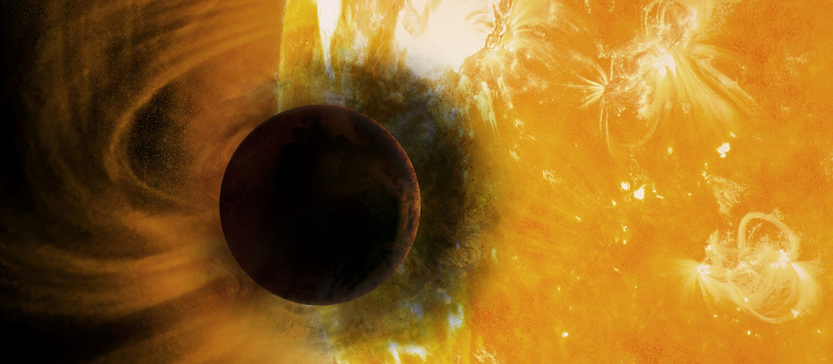 Ilustración artística del exoplaneta WASP-107b, cuya atmósfera está siendo despojada por la radiación de su estrella anfitriona