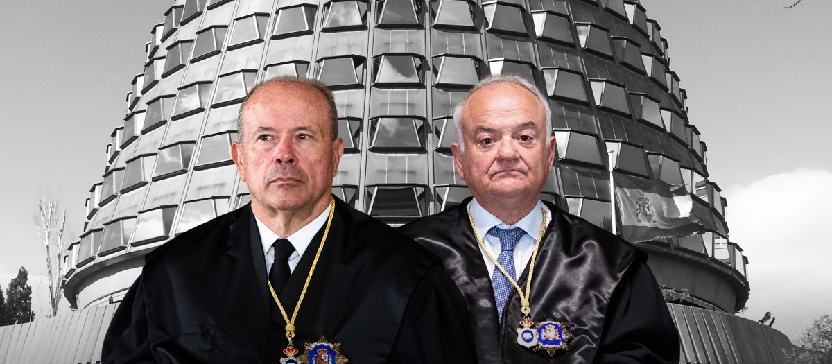 Los magistrados Juan Carlos Campo (izqda.) y Ramón Sáez (derecha), autores del voto particular a favor del recurso del Defensor del Pueblo por la 'ley de nietos'