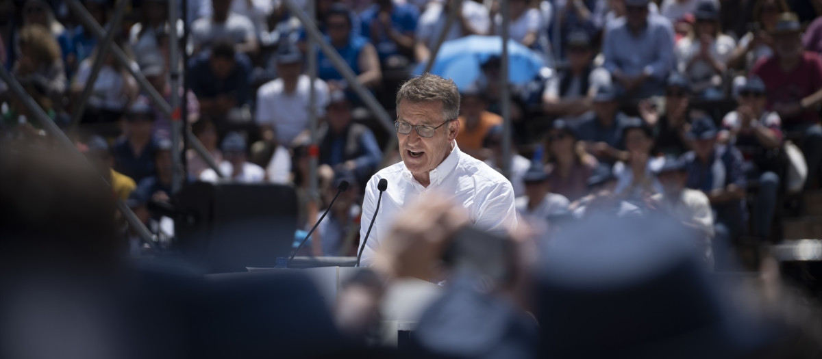 Imagen de archivo de un mitin de Alberto Núñez Feijóo en la Plaza de Toros de Valencia durante la campaña de las generales de 2023