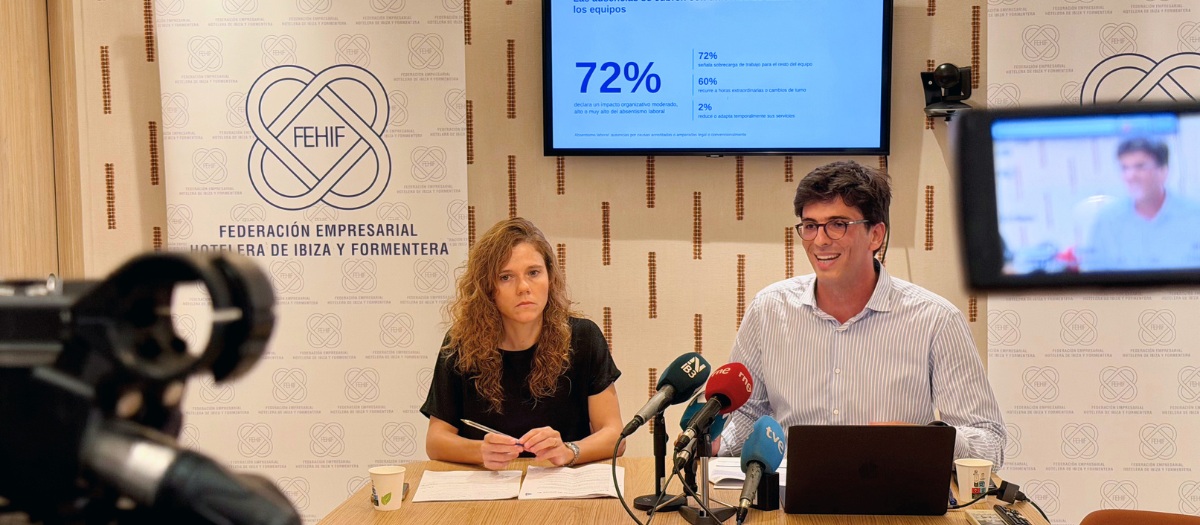 La presidenta y el gerente de la FEHIF, María Costa y Santiago García Ramón, durante la rueda de prensa.